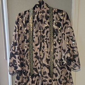 Leopard Print Kimono with Gold Accents